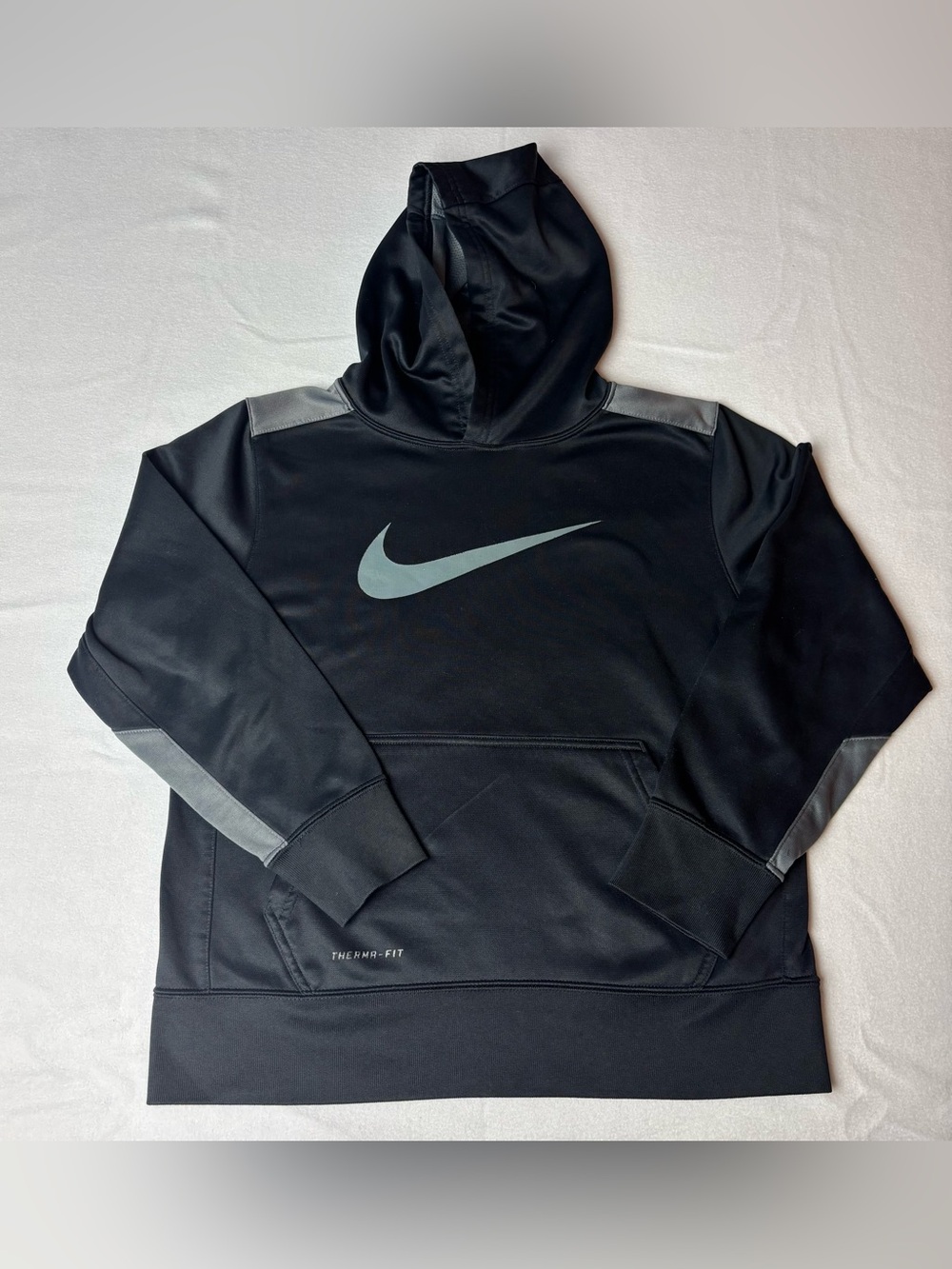 Nike‎ Black Boy Therma-Fit Pullover Hoodie with White Swoosh